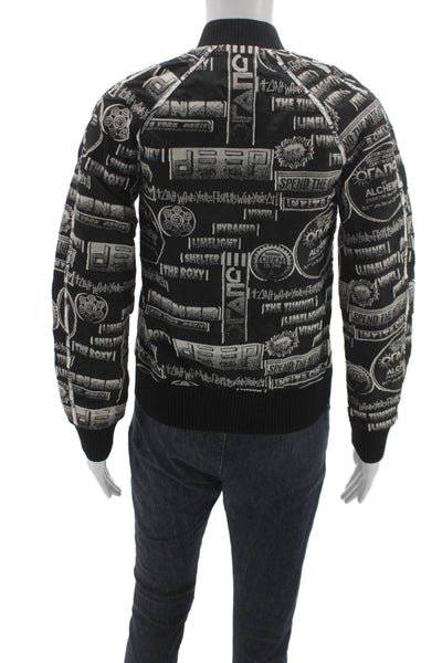 Kenzo Unisex Adults Black Graphic Bomber Jacket Snap Closure Size 2XS