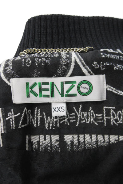 Kenzo Unisex Adults Black Graphic Bomber Jacket Snap Closure Size 2XS