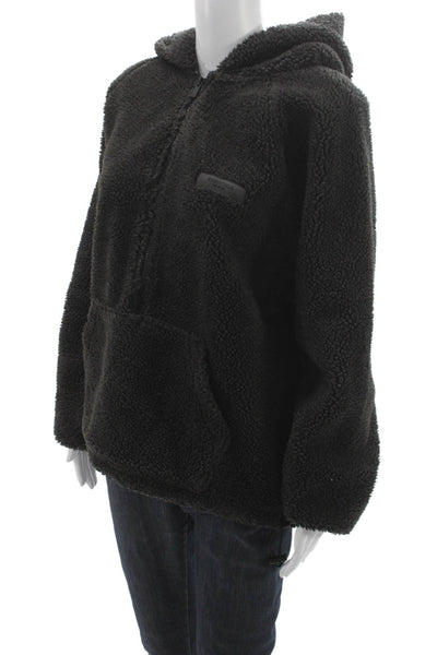 Essentials Unisex Adults Black Collared Zip Pullover Hoodie Polyester Size S