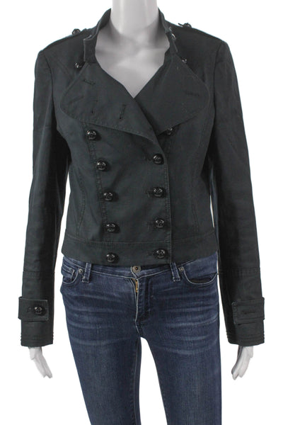 Karen Millen Women Black Military Jacket 100% Cotton Button Long Sleeve Size 6