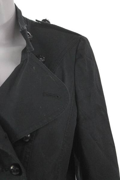 Karen Millen Women Black Military Jacket 100% Cotton Button Long Sleeve Size 6