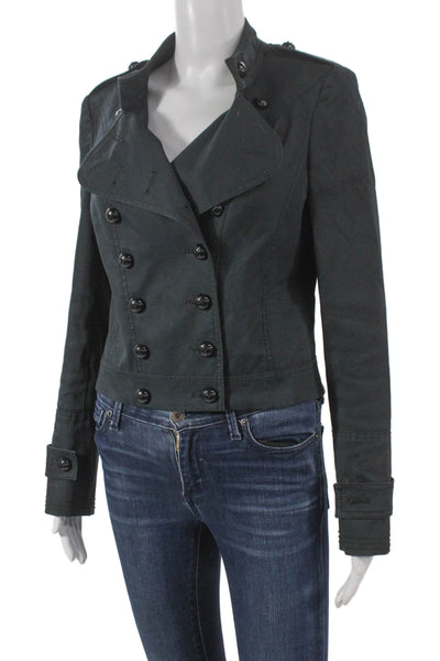 Karen Millen Women Black Military Jacket 100% Cotton Button Long Sleeve Size 6