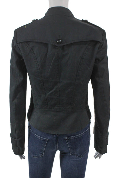 Karen Millen Women Black Military Jacket 100% Cotton Button Long Sleeve Size 6