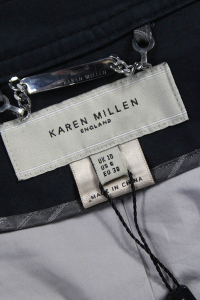 Karen Millen Women Black Military Jacket 100% Cotton Button Long Sleeve Size 6