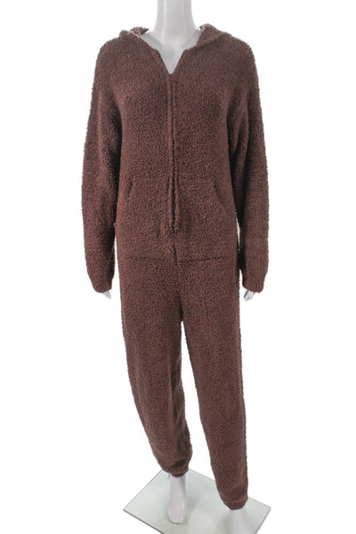 Skims Womens Half Zipper Long Sleeves Teddy One Piece Brown Size Small