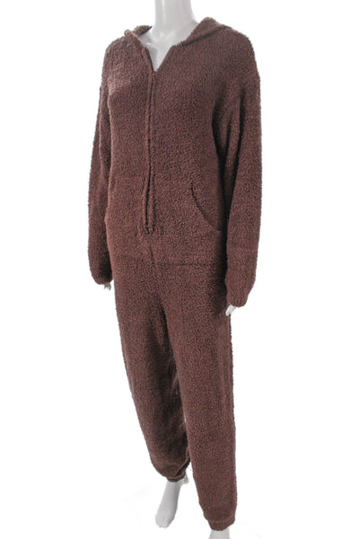 Skims Womens Half Zipper Long Sleeves Teddy One Piece Brown Size Small
