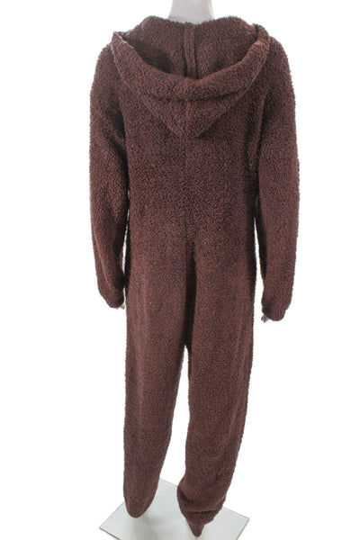 Skims Womens Half Zipper Long Sleeves Teddy One Piece Brown Size Small