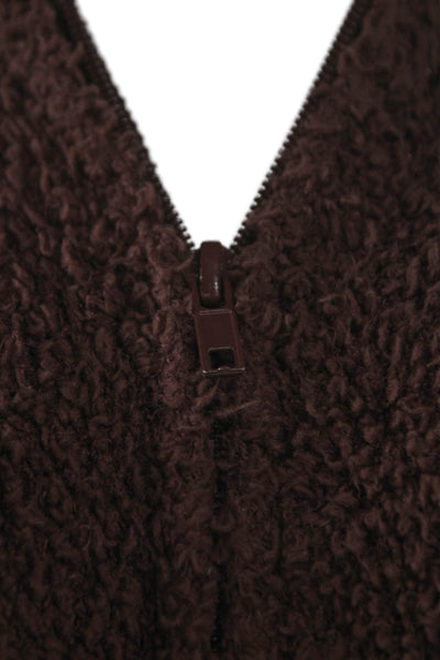 Skims Womens Half Zipper Long Sleeves Teddy One Piece Brown Size Small