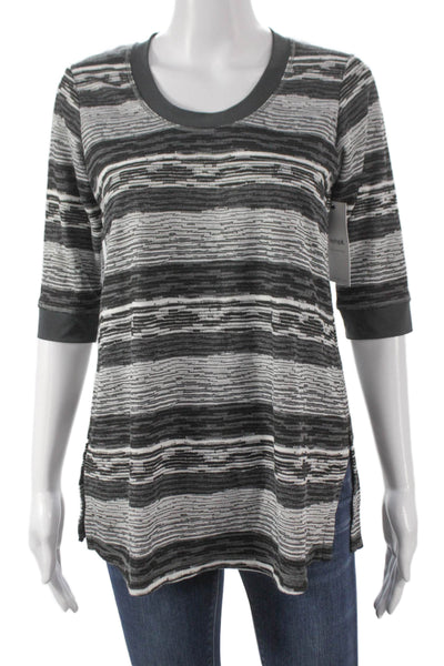 Sympli Women Tunic Striped Multicolor Round Neck 3/4 Sleeve Polyester Size 2