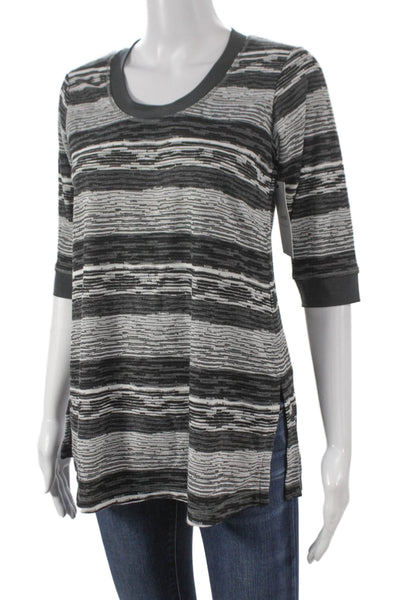Sympli Women Tunic Striped Multicolor Round Neck 3/4 Sleeve Polyester Size 2