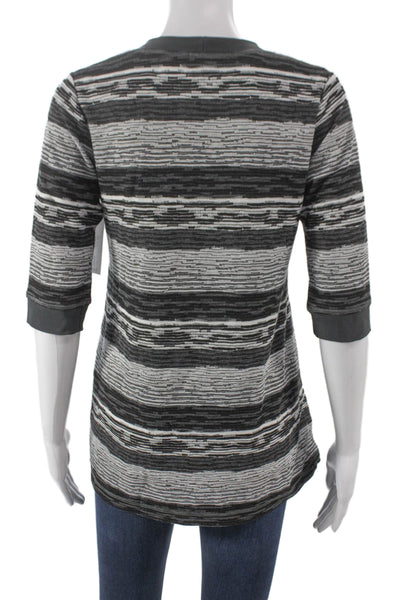 Sympli Women Tunic Striped Multicolor Round Neck 3/4 Sleeve Polyester Size 2
