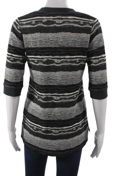Sympli Womens Tunic 3/4 Sleeve Striped Round Neck Black Polyester Size S