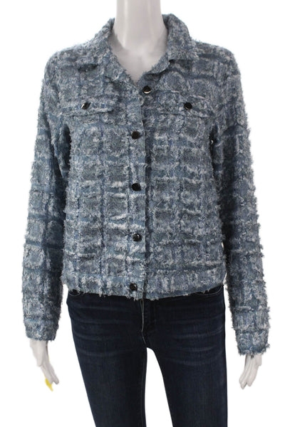 Picadilly Womens Blue Basic Jacket Check Collared Long Sleeve Size XS