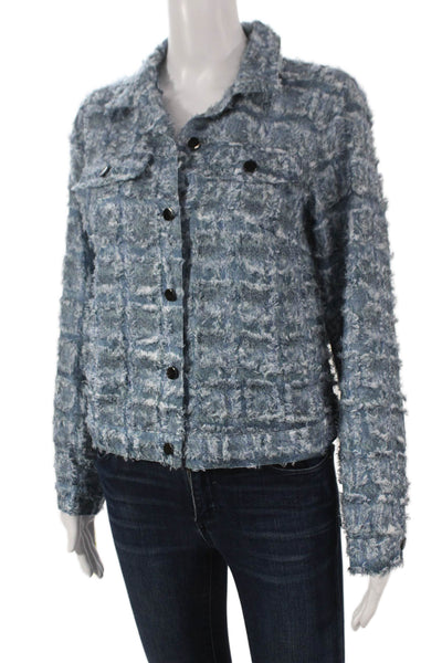 Picadilly Womens Blue Basic Jacket Check Collared Long Sleeve Size XS