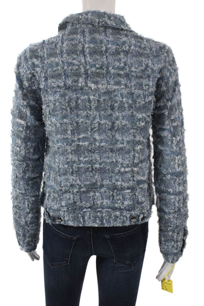 Picadilly Womens Blue Basic Jacket Check Collared Long Sleeve Size XS