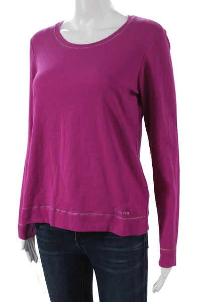 i'cona Women Basic Purple Long Sleeve Round Neck T-Shirt Size 8