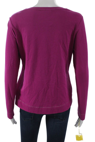 i'cona Women Basic Purple Long Sleeve Round Neck T-Shirt Size 8