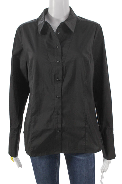 Renuar Women Collared Black Long Sleeve Button Up Blouse Size M