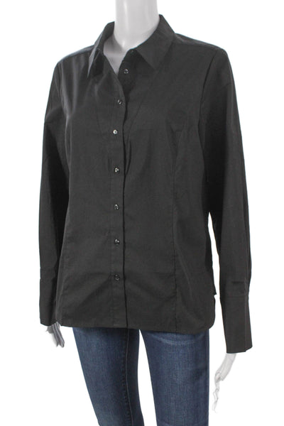 Renuar Women Collared Black Long Sleeve Button Up Blouse Size M