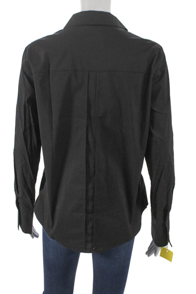 Renuar Women Collared Black Long Sleeve Button Up Blouse Size M