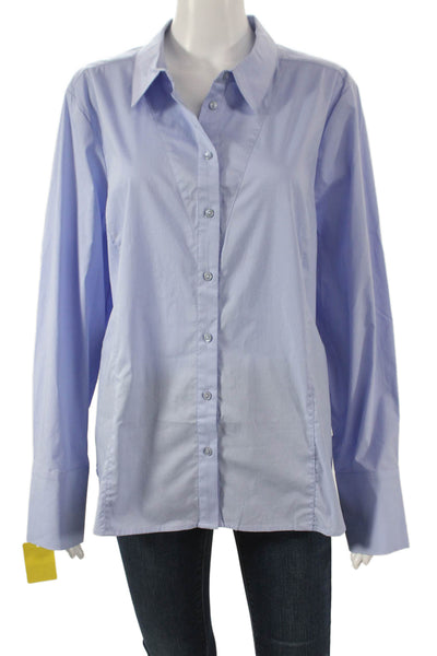 Renuar Womens Basic Cotton Collared Button-Up Long Sleeve Blue Top Size XL