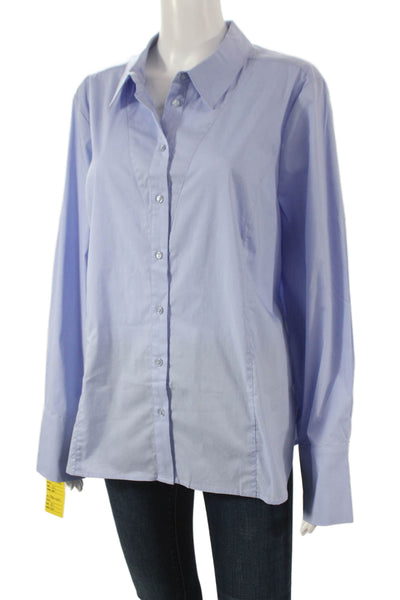 Renuar Womens Basic Cotton Collared Button-Up Long Sleeve Blue Top Size XL
