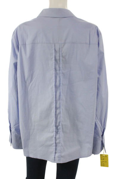 Renuar Womens Basic Cotton Collared Button-Up Long Sleeve Blue Top Size XL