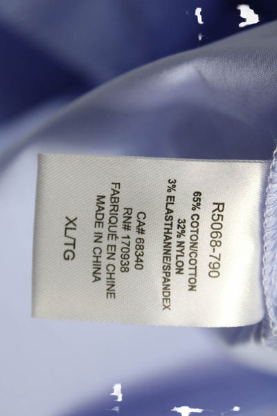 Renuar Womens Basic Cotton Collared Button-Up Long Sleeve Blue Top Size XL