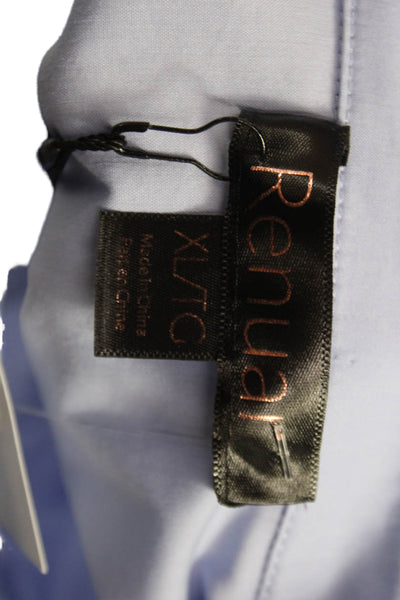 Renuar Womens Basic Cotton Collared Button-Up Long Sleeve Blue Top Size XL