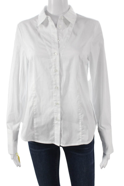 Renuar Womens White Cotton Blend Collared Button-Up Blouse Long Sleeve Size XS