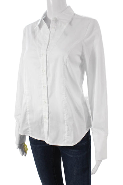 Renuar Womens White Cotton Blend Collared Button-Up Blouse Long Sleeve Size XS