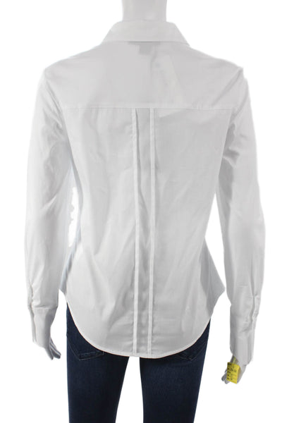 Renuar Womens White Cotton Blend Collared Button-Up Blouse Long Sleeve Size XS