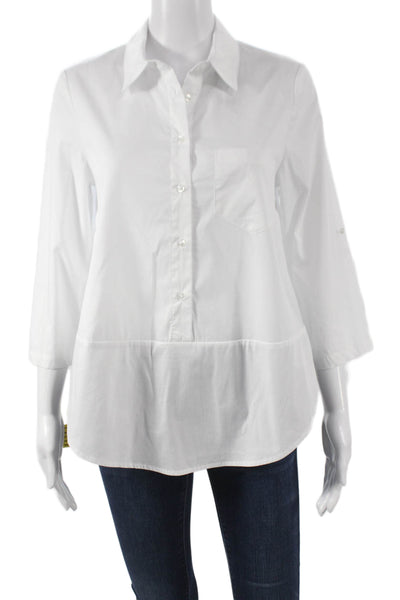 Renuar Womens Tunic Blouse White Collared 3/4 Sleeve Button Size XS
