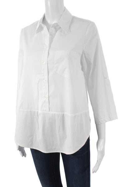 Renuar Womens Tunic Blouse White Collared 3/4 Sleeve Button Size XS