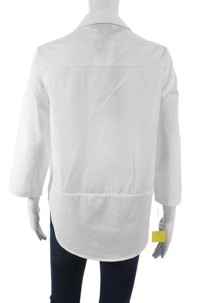 Renuar Womens Tunic Blouse White Collared 3/4 Sleeve Button Size XS