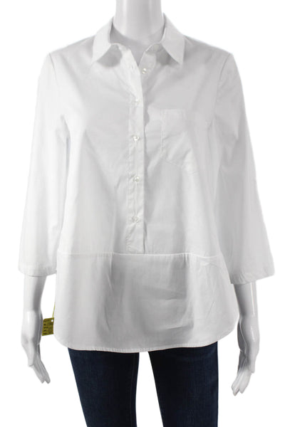 Renuar Women Tunic Blouse Collared 3/4 Sleeve White Petites Size S