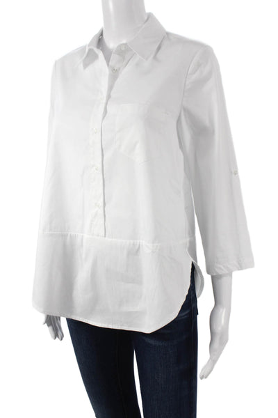 Renuar Women Tunic Blouse Collared 3/4 Sleeve White Petites Size S
