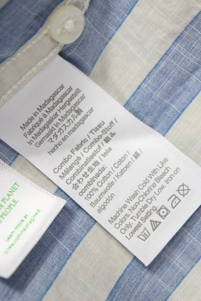 J Crew Mens Button Front Collared Striped Shirt Blue White Cotton Size XL