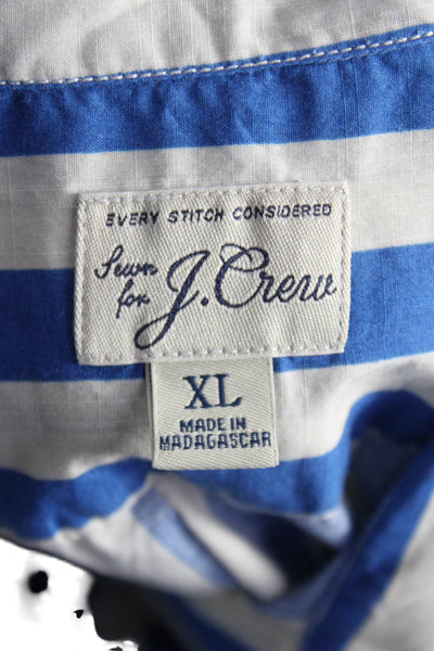 J Crew Mens Button Front Collared Striped Shirt Blue White Cotton Size XL