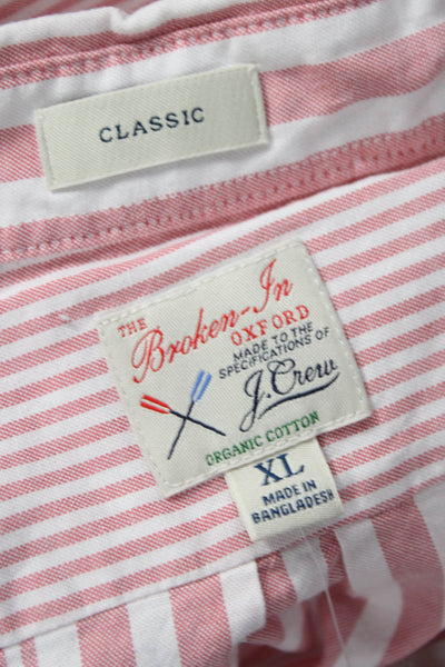 J Crew Mens Button Front Long Sleeve Collared Striped Shirt Pink White Size XL