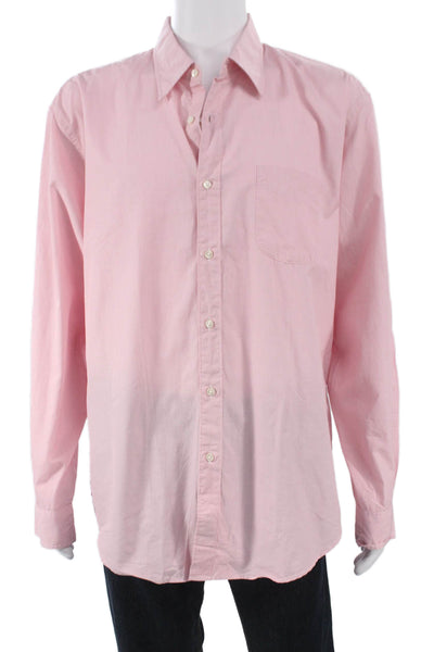 J Crew Mens Button Front Long Sleeve Collared Shirt Pink Cotton Size XL