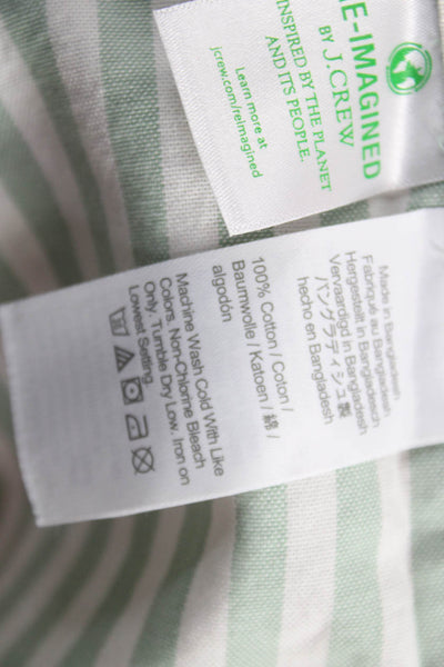 J Crew Mens Button Front Collared Striped Shirt White Green Blue Size XL