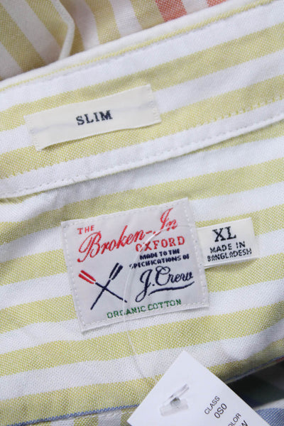 J Crew Mens Button Front Collared Striped Shirt White Green Blue Size XL