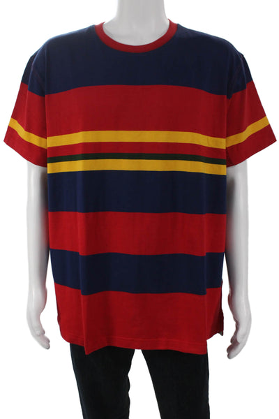 J Crew Mens Basic Striped Red Cotton Crew Neck Short Sleeve T-Shirt Size XL