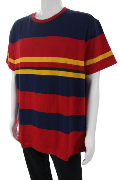 J Crew Mens Basic Striped Red Cotton Crew Neck Short Sleeve T-Shirt Size XL