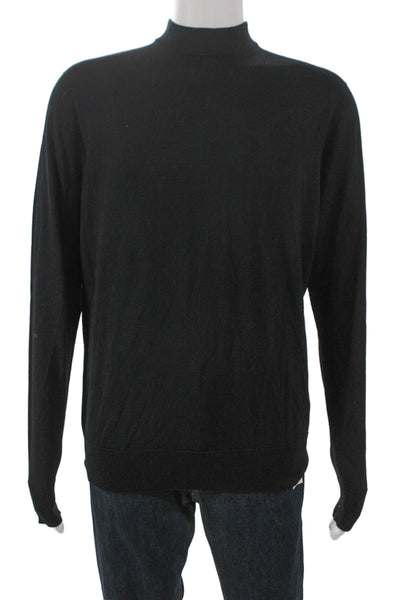 Son Of A Tailor Men Black Merino Wool Mock Neck Pullover Sweater Size S