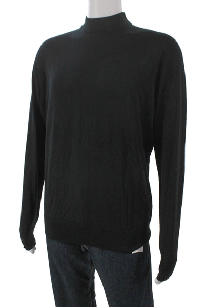Son Of A Tailor Men Black Merino Wool Mock Neck Pullover Sweater Size S