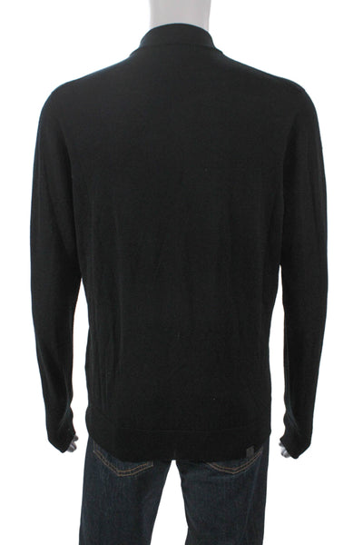 Son Of A Tailor Men Black Merino Wool Mock Neck Pullover Sweater Size S