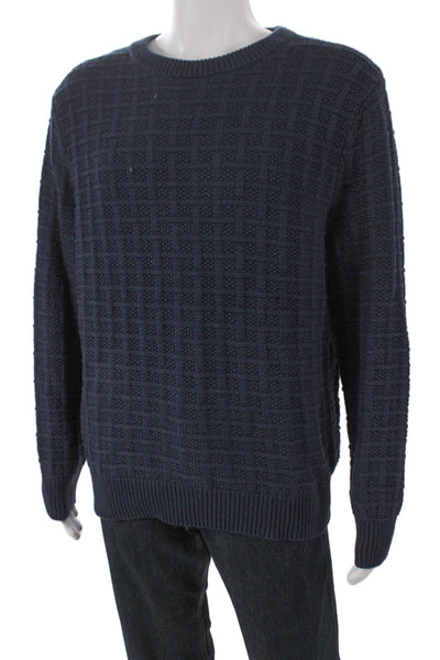 J Crew Mens Pullover Cotton Geometric Crewneck Long Sleeve Blue Size L