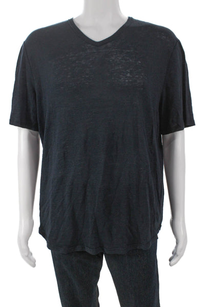 Vince Mens Basic Linen V-Neck Short Sleeve T-Shirt Gray Size 2XL